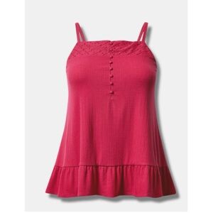 Torrid Size 2 Pink Button Front Peplum Cami Tank Top